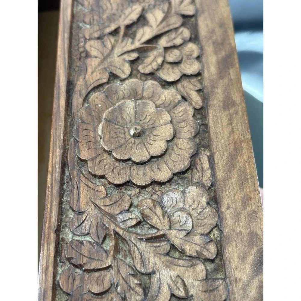 Hand Carved Floral Wooden Tissue Box Cover Holder Case with Removable Bottom